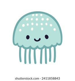 Vector baby cute jellyfish in pastel colors with smiling faces and great eyes.