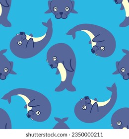 vector baby cute seals seamless pattern on blue