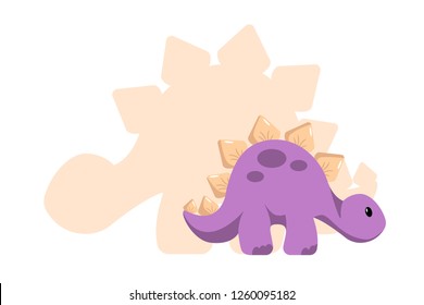 Vector baby dino flat style icon and its' silhouette - stegosaurus or  spinosaurus - for logo, poster, banner. For historic event, dinosaur party invitation, fashion textile design. Isolated on white