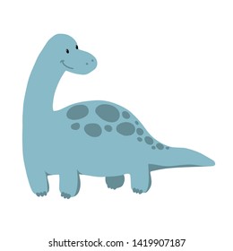 Vector baby dino flat style icon and its' silhouette - diplodocus or brontosaurus - for logo, poster, banner. 