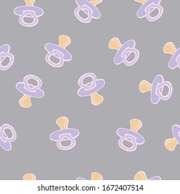 Vector baby 
dummy  pattern on gray background