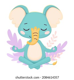 Vector baby elephant meditate cartoon style