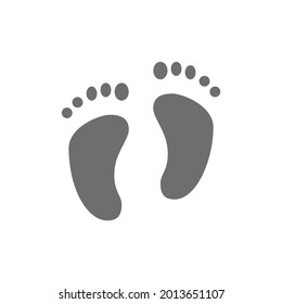 Vector baby feet, human footprints grey icon.