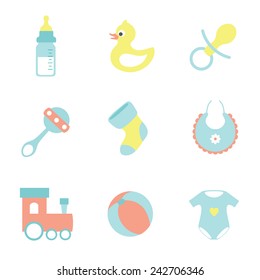 vector baby flat icons set