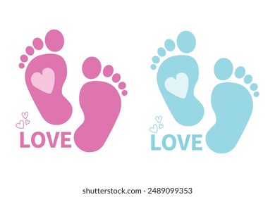 Vector of baby footprints in blue and pink colors