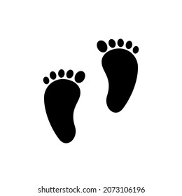 Vector baby footprints silhouette drawing print isolated on white background.Black Footsteps