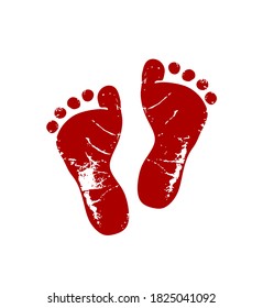 Vector baby footprints silhouette print drawing design isolated on white background.Red  Footsteps.Baby shower.New born.Heart shape.Boy or girl.