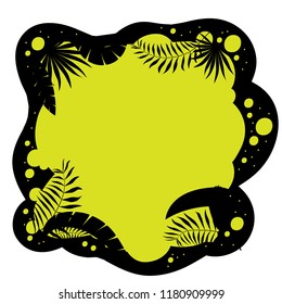 Vector baby frame for your text. Frame for text with leaves of palm trees and toucan. Banner with palm leaves. Design of tropical banner. 