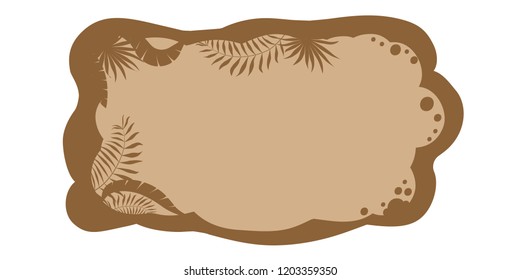 Vector baby frame for your text. Frame for text with leaves of palm trees and giraffe. Banner with palm leaves. Design of tropical banner.