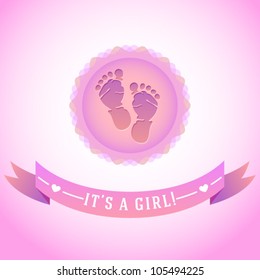 Vector baby girl announcement card