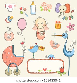 Vector baby girl set.