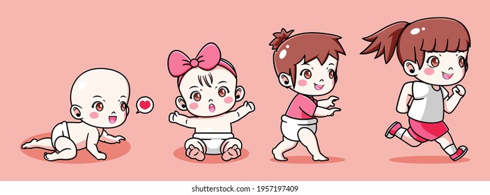 vector of a baby growing into a little girl