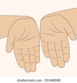 Vector. Baby hands up. Top view. Editable