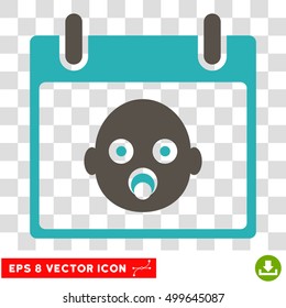 Vector Baby Head Calendar Day EPS vector pictogram. Illustration style is flat iconic bicolor grey and cyan symbol on a transparent background.