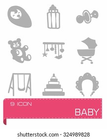 Vector Baby icon set on grey background