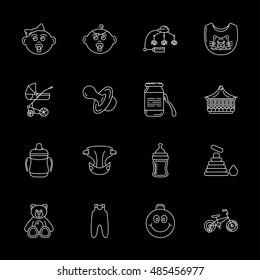 Vector baby icon set on white background, thin line