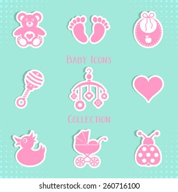 Vector baby icons collection isolated on blue background 