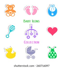 Vector baby icons labels collection on white background 