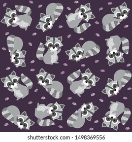 Vector baby illustration with raccoons and shiny clouds. Cute baby pattern.