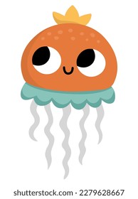 Vector baby jellyfish icon. Under the sea illustration with cute funny jelly fish. Ocean animal clipart. Cartoon underwater or marine clip art for children isolated on white background
