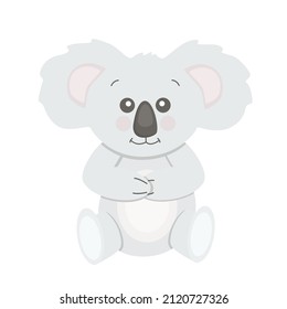 Vector baby koala on a white background isolated. Koala gray sitting