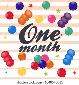 Vector baby milestone card for girl. Calligraphy lettering. One month.