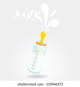 vector Baby milk bottle. milk splash.