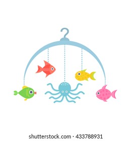 Vector baby mobile.  Vector baby mobile for baby card design. flat vector illustration isolated on white background