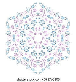 Vector baby pattern. Symmetry circle shape child decoration.