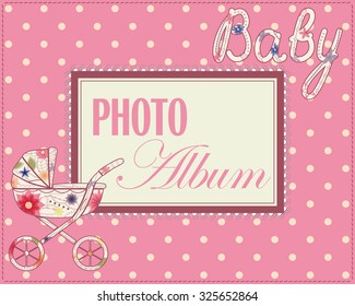 Vector baby photo album cover for girls