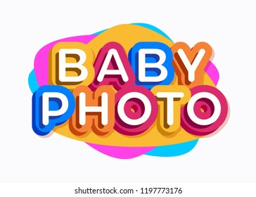 Vector baby photo logo cartoon colorful style for kids play, game zone, shop, baby club, children school, clothes, play room, toys shop, cafe, banner, education club, kid store, firm. 10 eps