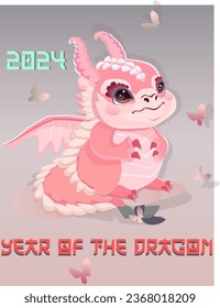 vector a baby pink dragon ,new year