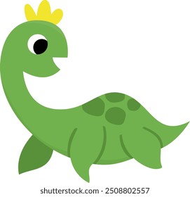 Vector baby plesiosaur icon. Cute little aquatic dinosaur illustration for kids. Funny ocean dino kid with long neck clipart for children isolated on white. Cartoon prehistoric sea animal child