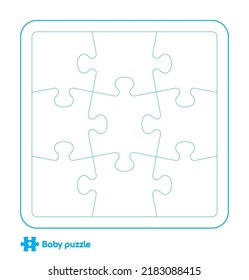 Vector baby puzzle template. 9 pieces. Isolated on white background