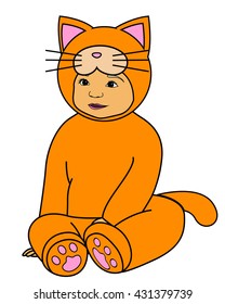 Vector baby in red cat dress
