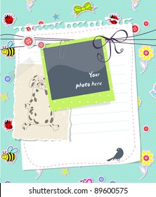 Vector baby scrapbook card with photo frame