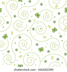 vector baby seamless pattern with curls, butterflies, flowers