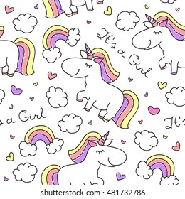 Vector Baby Seamless Pattern Unicorns Rainbows Stock Vector (Royalty ...