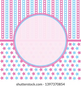 Vector baby shower background.  Round frame on knitted background for Christmas cards, brochures, backgrounds, invitations, banners, posters. EPS 10