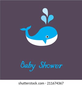 vector baby shower card with blue baby whale for girls