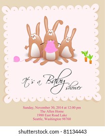 Vector baby shower card with tree rabbits
