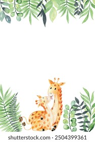 Vector Baby shower cards. Watercolor giraffe mom and baby