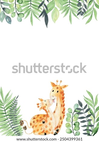 Vector Baby shower cards. Watercolor giraffe mom and baby