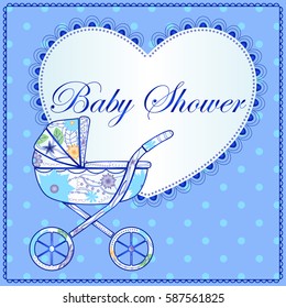 Vector baby shower with carriage