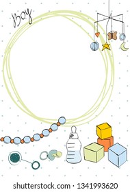 Vector baby shower. Cute card for girl with baby elements.