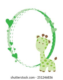 vector baby shower with cute giraffe and copy space 