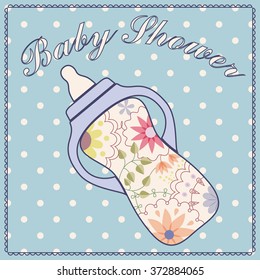Vector baby shower with feeding bottle