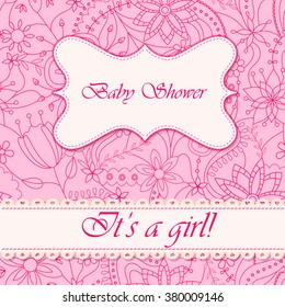 Vector baby shower with flowers girl