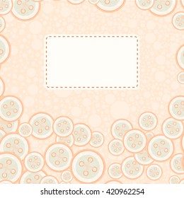 vector baby shower invitation with frame and buttons, happy birthday card