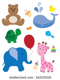 vector baby shower items and animals